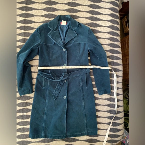 VTG Esprit Blue Cotton Velvet Trench Coat XS - Picture 11 of 15